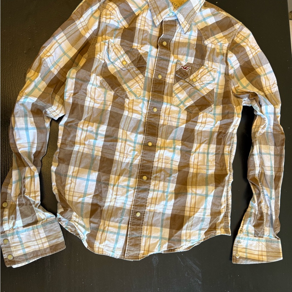 Hollister Brown and Blue Casual Button Down Shirt